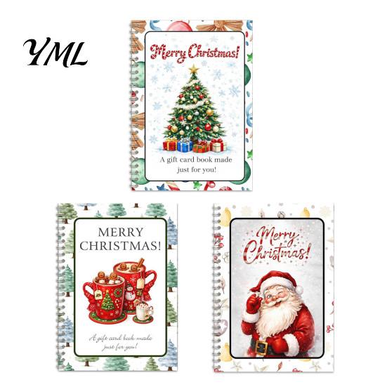 Festive Holiday Souvenir Holders Christmas Spiral Bound Book, Vibrant Design Keepsake Booklet, Gift Card Compact Decorative Present Holder for Friends