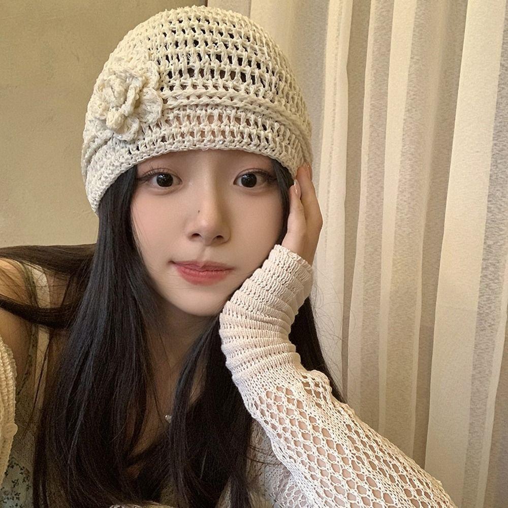 Hollow Beanies Hat Handmade Weave Cap Fashion Crochet Flower Hat Spring and Summer