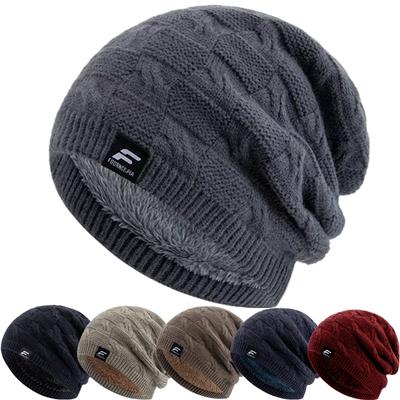 Унисекс Зимние шапки с буквой F, плюшевая подкладка из искусственного меха, вязаная шапка для мужчин и женщин, теплая шапка-бини, повседневный декор с лейблом, зимние вязаные шапки