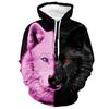 Новый уличный тренд, трехмерная цифровая печать головы волка, мужской повседневный свитер с капюшоном и длинными рукавами