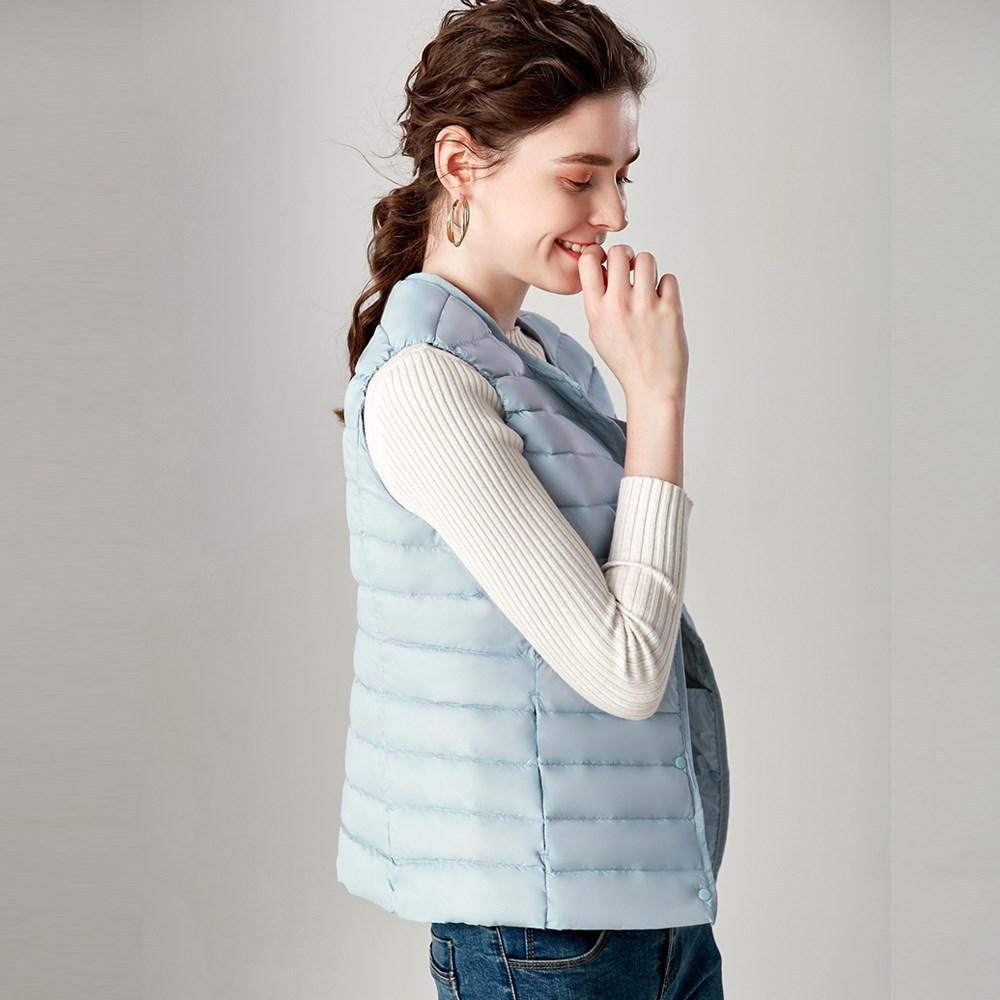 Fall Winter Women Crew Neck Sleeveless Single Breasted Lightweight Short White Duck Down Jacket