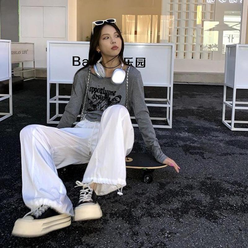 2KWEIRD Сексуальные плиссированные гранж футболки женские облегающие Y2k эстетика принт с буквами длинный рукав укороченный топ женская мода все сочетается футболка