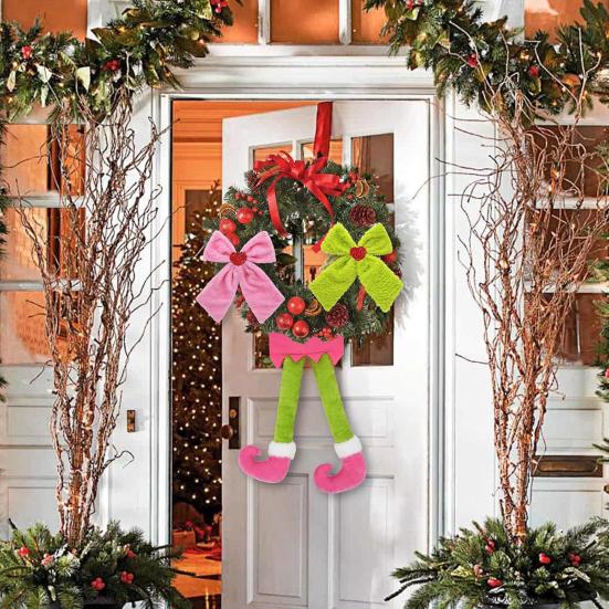 Рождественский бант, подвесное украшение, плюшевые ноги эльфа с красно-зелеными бантами для декора елки, праздничное веселье, украшение для дома