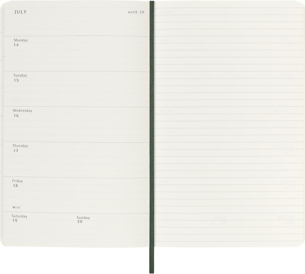 Ежедневник Moleskine 2025, с началом в июле, 18-месячный, еженедельный, с мягкой обложкой, большого размера (13см Ш x 21см В), Миртовый зеленый, DSK1518WN3Y26