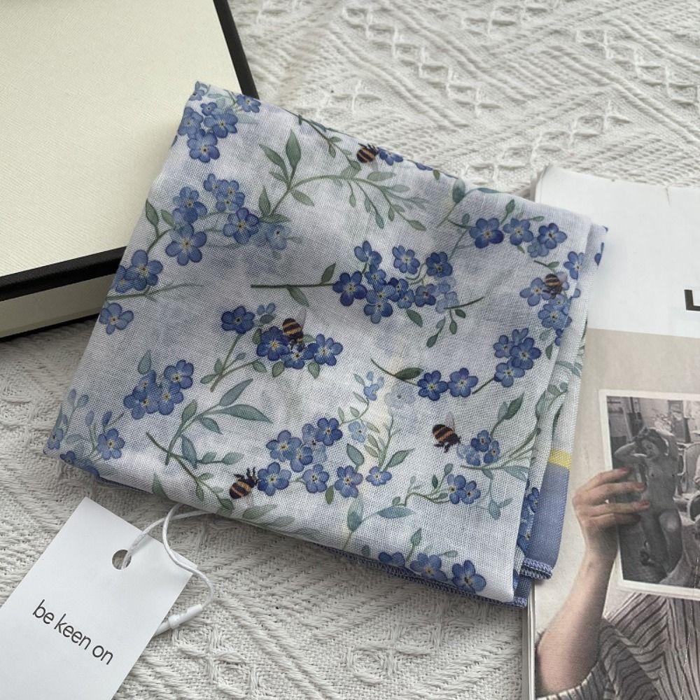 Floral Print Pattern Hair Scarf Double Sides Head Handkerchief Silk Scarf  Spring Summer Fall