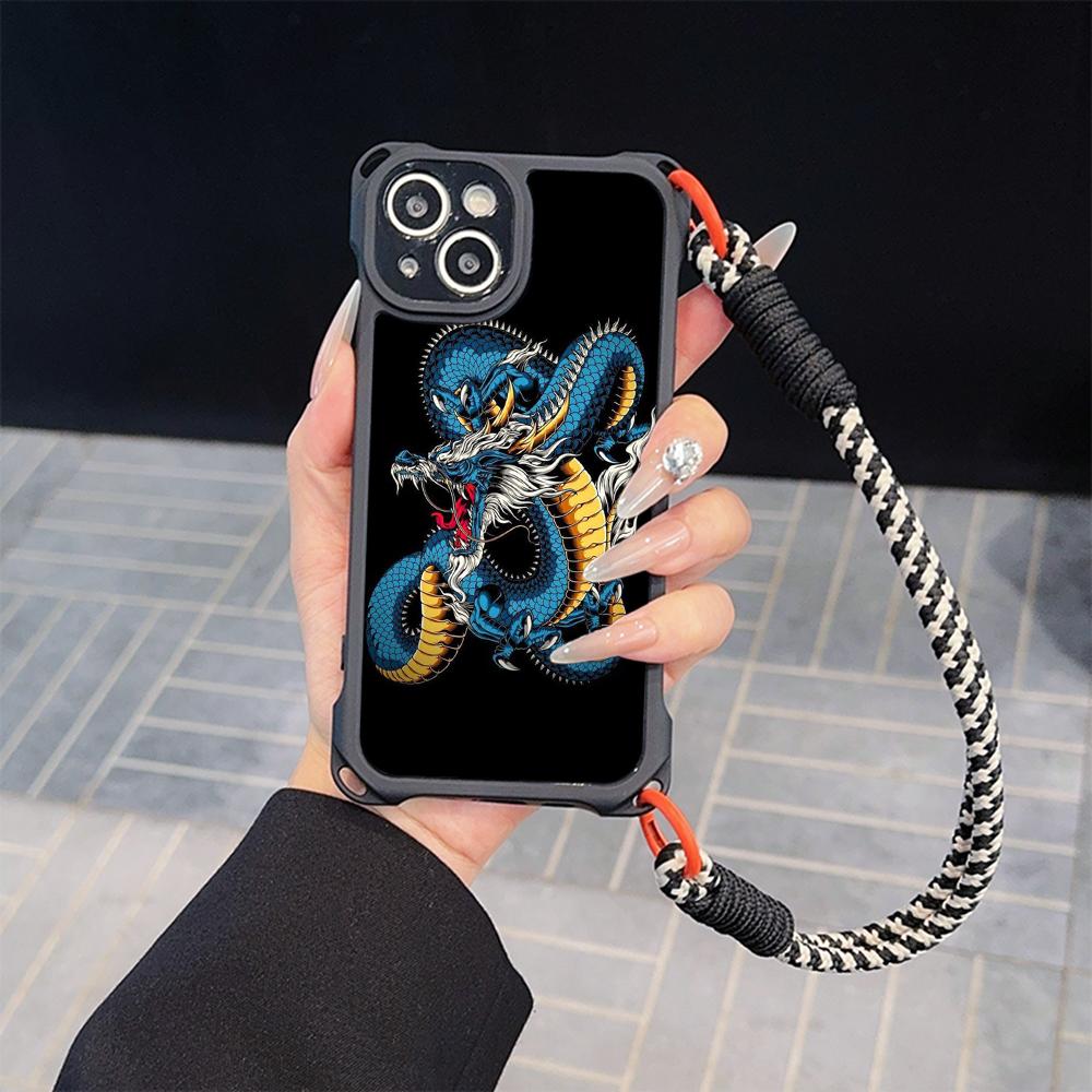 Ae77 Dragon Design Art Soft Phone Cases for iPhone 16 15 14 13 12 11 Pro Max 7 8 Plus XR XS Max with Wrist Strap Lanyard Corner Protection Back Cover