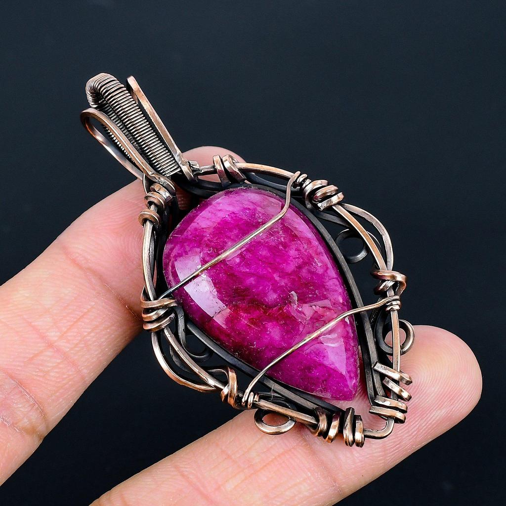 Ruby 999 Copper Wire Wrapped Pendant, Handmade Gemstone Pendant Jewelry, Gifts For Wife Brand New Pendant