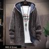 Men's Long-Sleeve Hooded Knit Cardigan with Velvet Lining - Perfect for Spring, Autumn, and Winter.