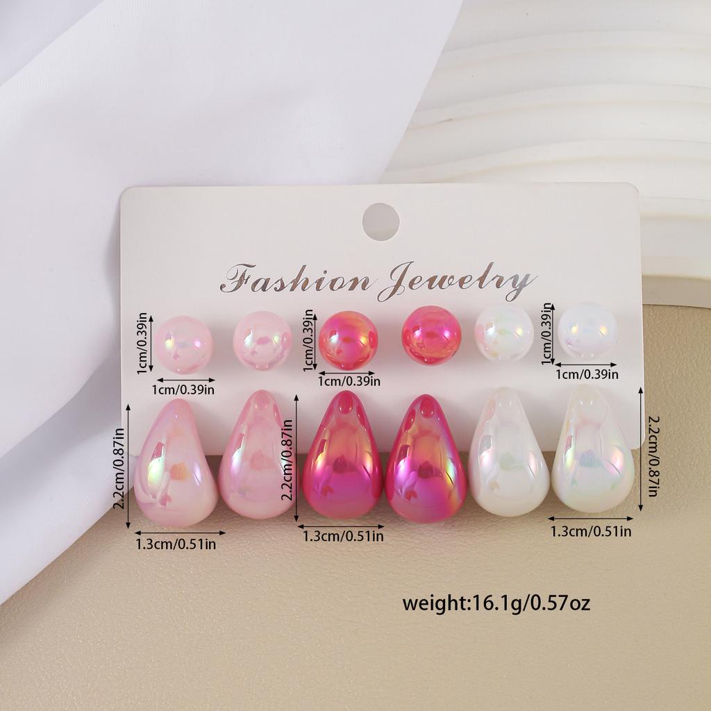 Popular pink water drop earrings set, European and American design stud earrings, versatile earrings, pair