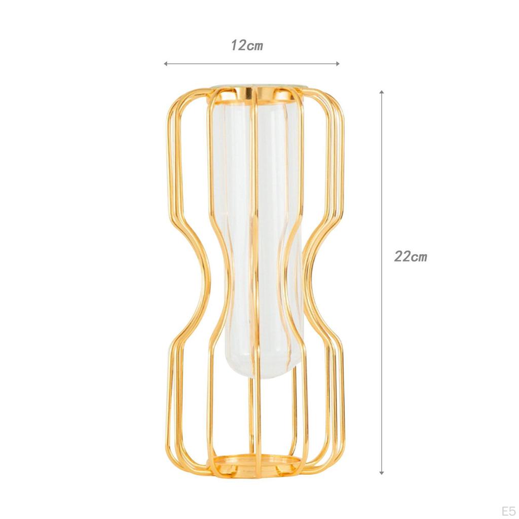 Настольная стеклянная ваза для цветов, металлический каркас, настольный орнамент, золотой цвет, подставка для размножения растений для сада