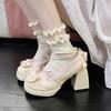 Thick-soled Blue Thick Heel Sweet Cute Japanese Soft Girl Children Cloth Lolita High Heels Waterproof Table Bow Shoes
