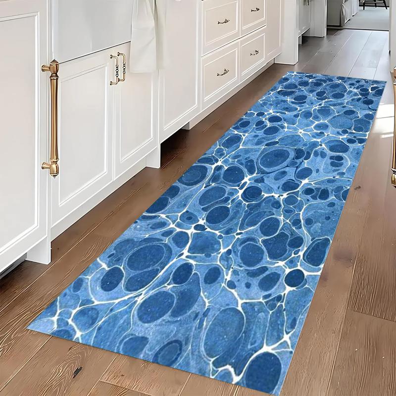 Blue Waves Surging on The Sea Surface Nordic Style Fluid Art Print Long Carpet Runner Kitchen Floor Mat Home Decor Rug