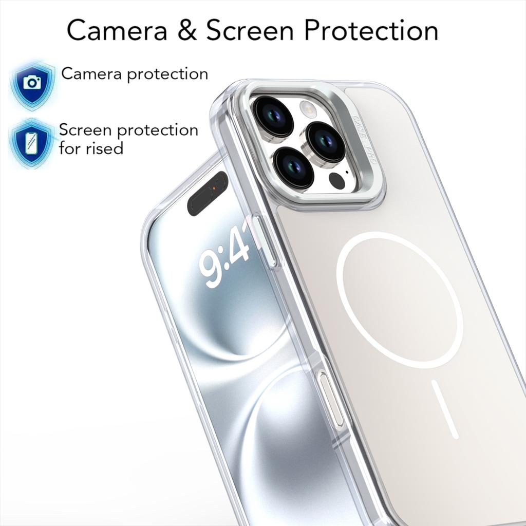 For iPhone 16 Pro Max Case Compatible with MagSafe TPU+Acrylic Phone Cover with Lens Frame Kickstand