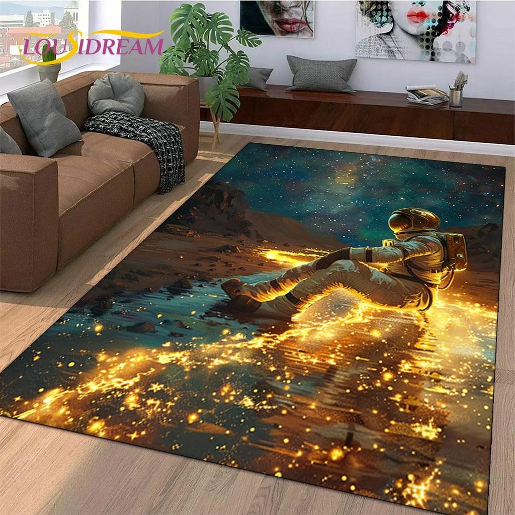 Astronaut Dream Universe Spaceman Outer Space Cartoon Carpet Rug for Bedroom Living Room Sofa Decoration, Large Decor Floor Mat