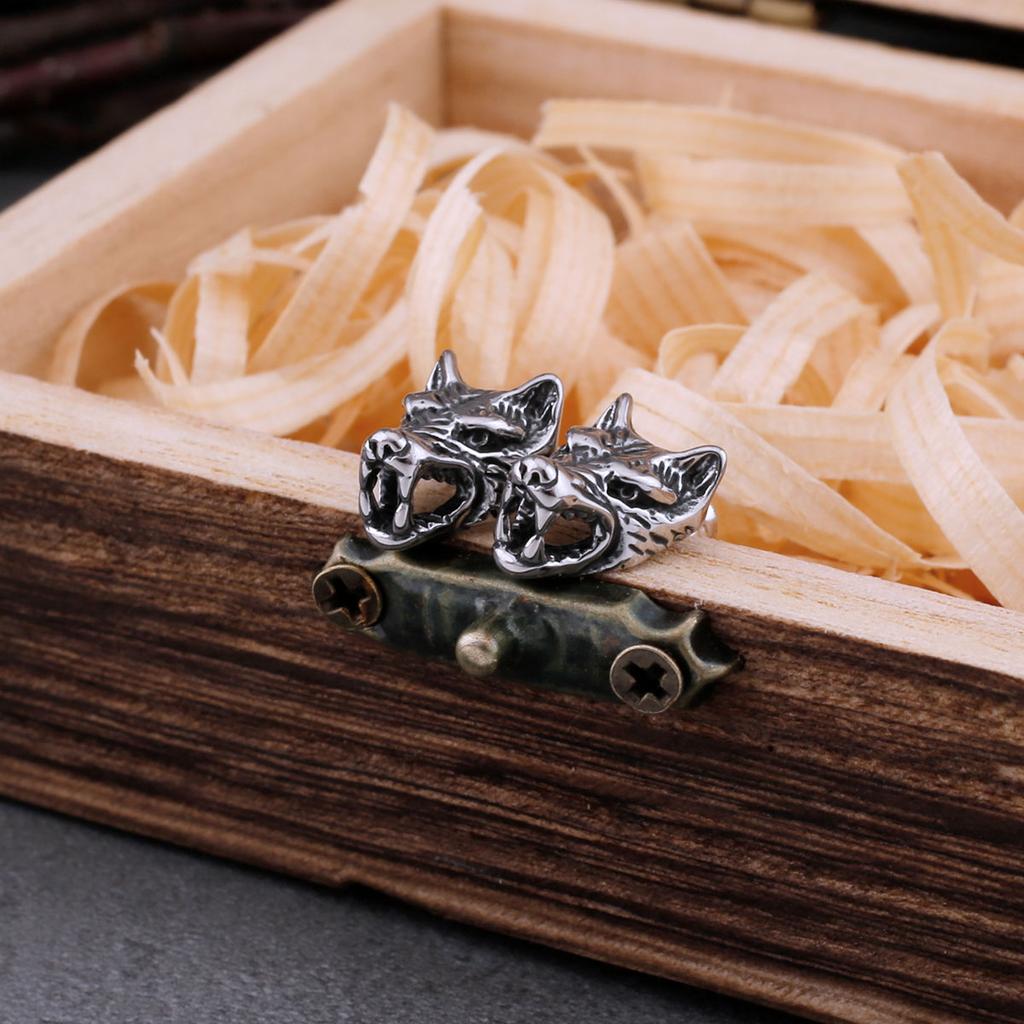 Vintage Vikings Animal Wolf Stud Earrings For Men Stainless Steel Nordic Odin Amulet Accessories Fashion Hip Hop Biker Jewelry
