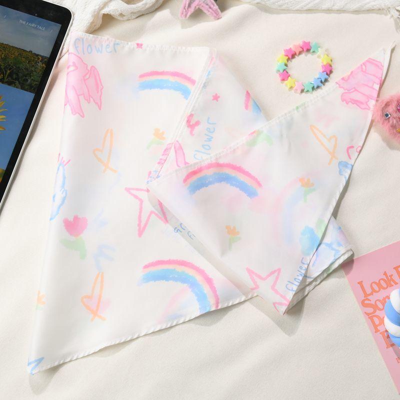 Rainbow Headscarf Dopamine Girls Wear Scarf Aesthetic Accessories Triangular Headscarf Graffiti Printed Scarves Sweet Cool Scarf