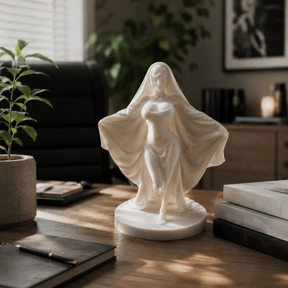 Luminous Goddess Figure 3D Printed Deity Sculpture Unique Cloak Woman Statue Tabletop Display