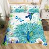 Peacock Duvet Cover Set Elegant Gorgeous Blue Feather Comforter Cover Girls Women Pink Flower Birds Animal Polyester Qulit Cover
