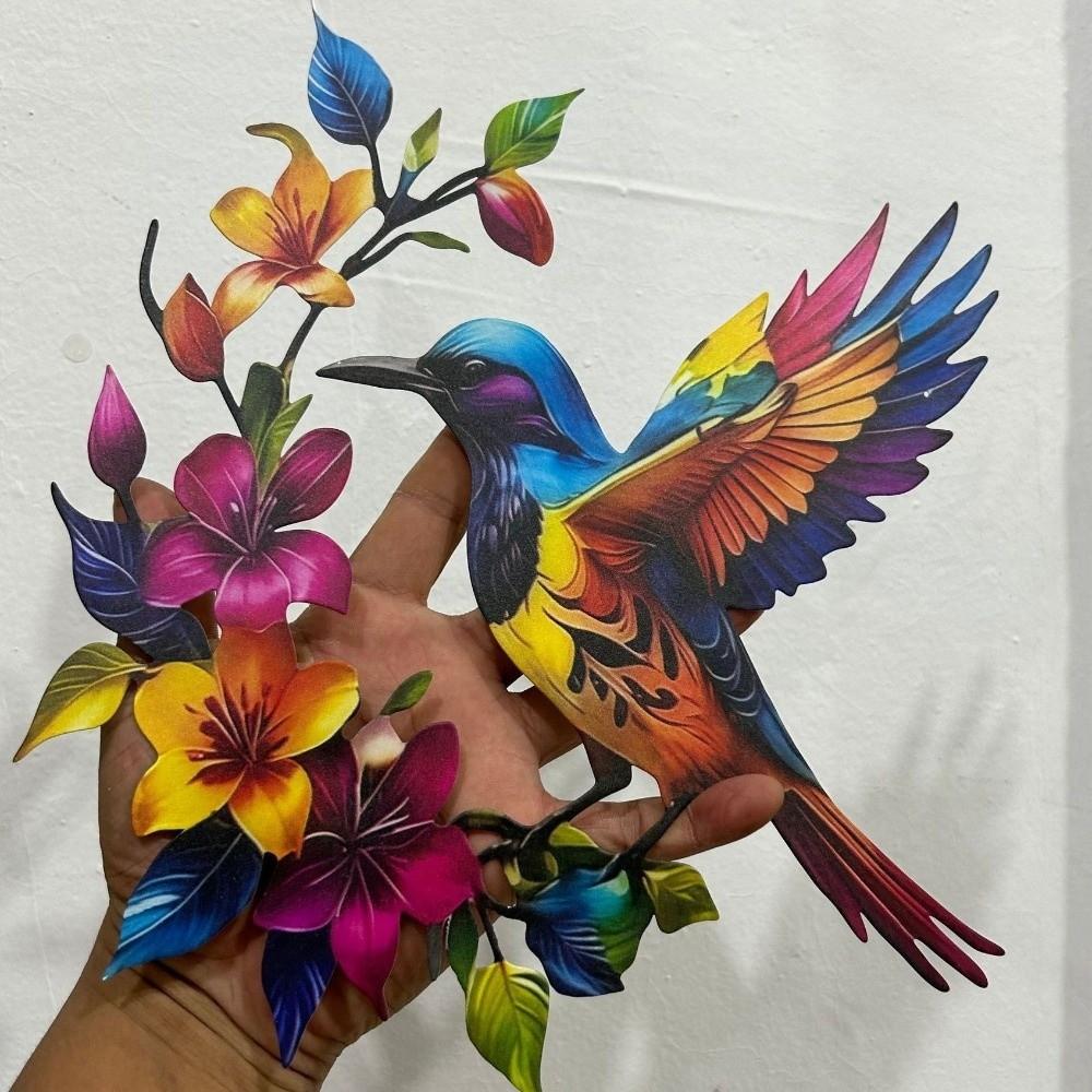 Weather Resistant Metal Hummingbird Art Decor Colorful Flower Iron Hanging Decor Yard Fence