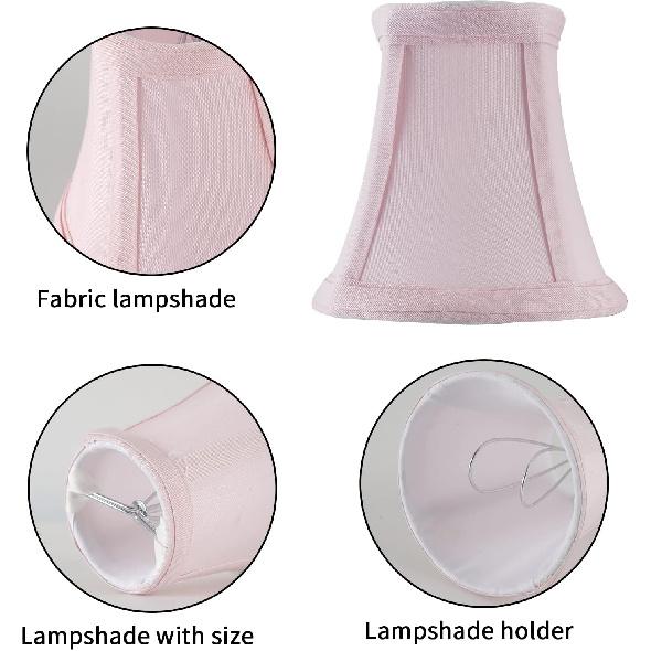 Mini Lamp Shade Clip On Bulb for Candelabra Bulbs- Barrel Fabric Shade ONLY for Candle Bulbs Chandelier Wall Lamp DIY Lighting Accessories (5, Pink)