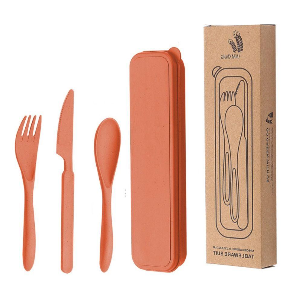 Wheat Straw Travel Utensils With Case Camping Spoon Fork Camping Utensil Set Picnic Hiking