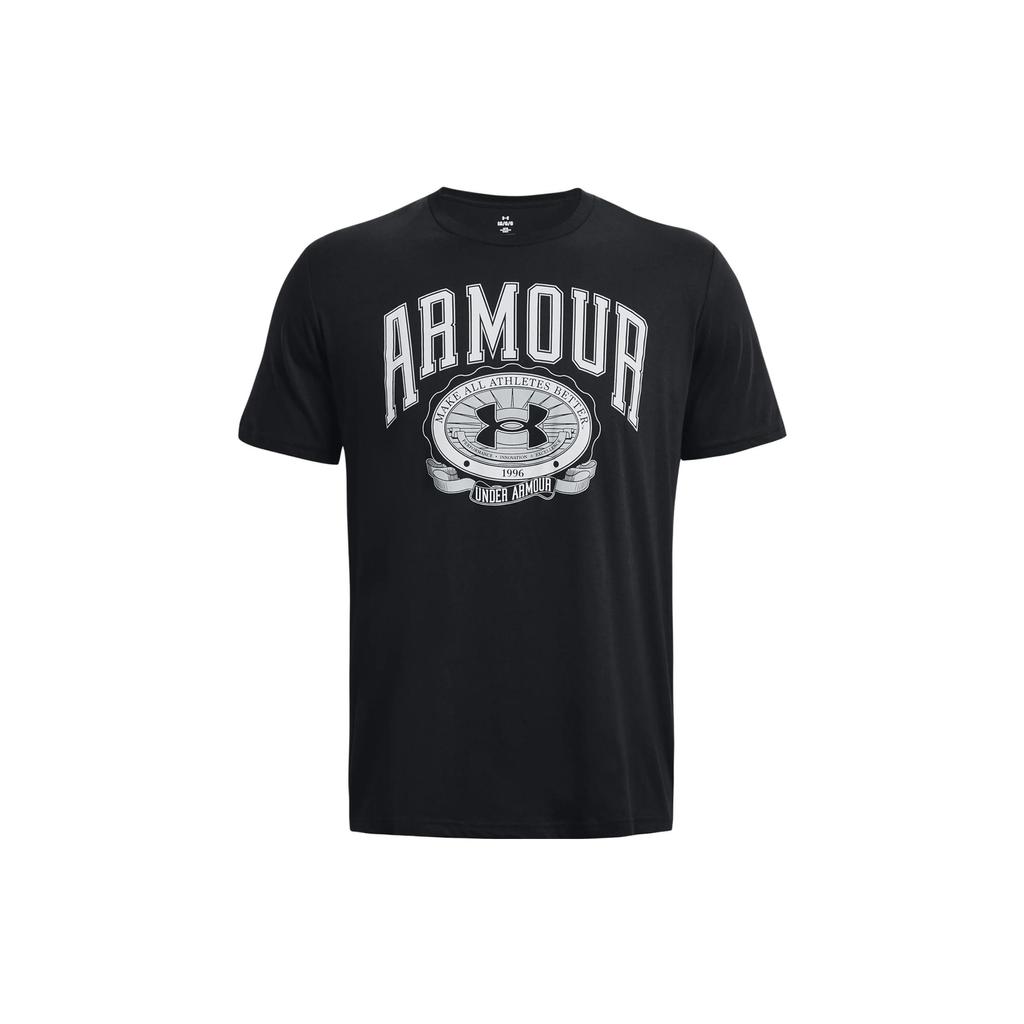 Under Armour Футболка с коротким рукавом и принтом букв, круглый вырез, колледж, значок, мужские футболки, портово-голубой 1379537-001