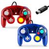 FIOTOK Gamecube Controller Classic Wired Controller for Wii Nintendo Gamecube Red Clear Blue 2 (Clear & - Pack)