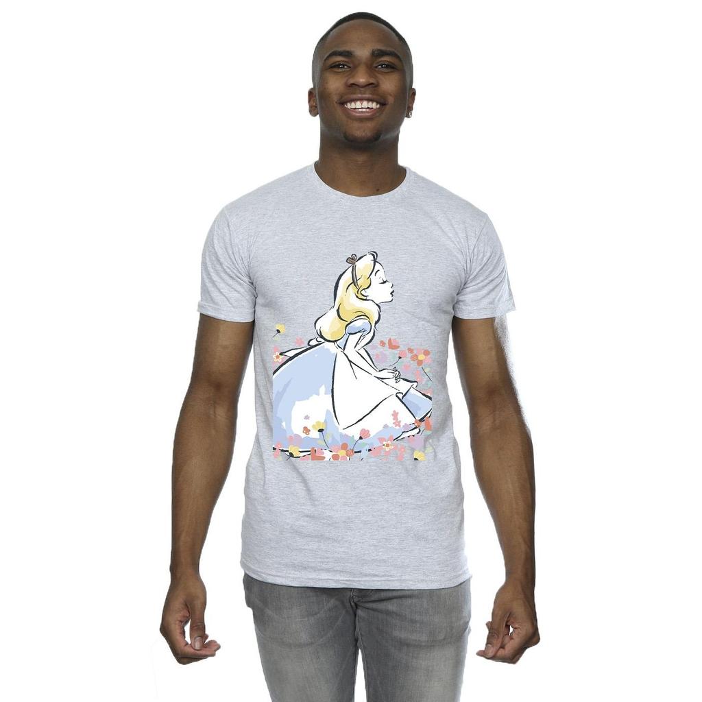 Disney Mens Alice In Wonderland Sketch Flowers T-Shirt