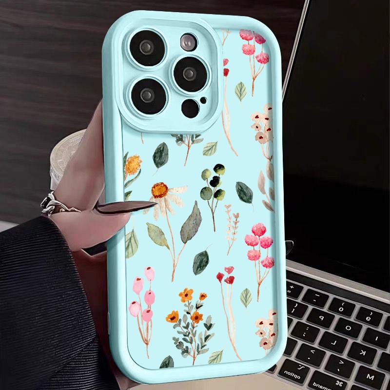 Цветные Растения Мягкий ТПУ Чехол для iPhone 16e 15 16 Pro Max 14 Plus 13 12 11 Pro Max XR X XS 7 8 Ударопрочный Силиконовый Чехол для Телефона