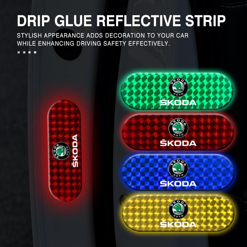 AAFO1 Car Reflective Sticker Drop Glue Safety Warn Reflector Tape For Skoda S Kodiaq Octavia 2 3 Yeti Karoq Rapid Fabia VII VRS