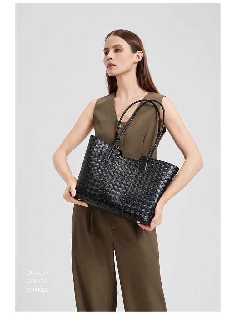 Женская плетеная сумка-тоут из натуральной кожи высокого класса - Большая вместимость, Универсальная сумка из коровьей кожи