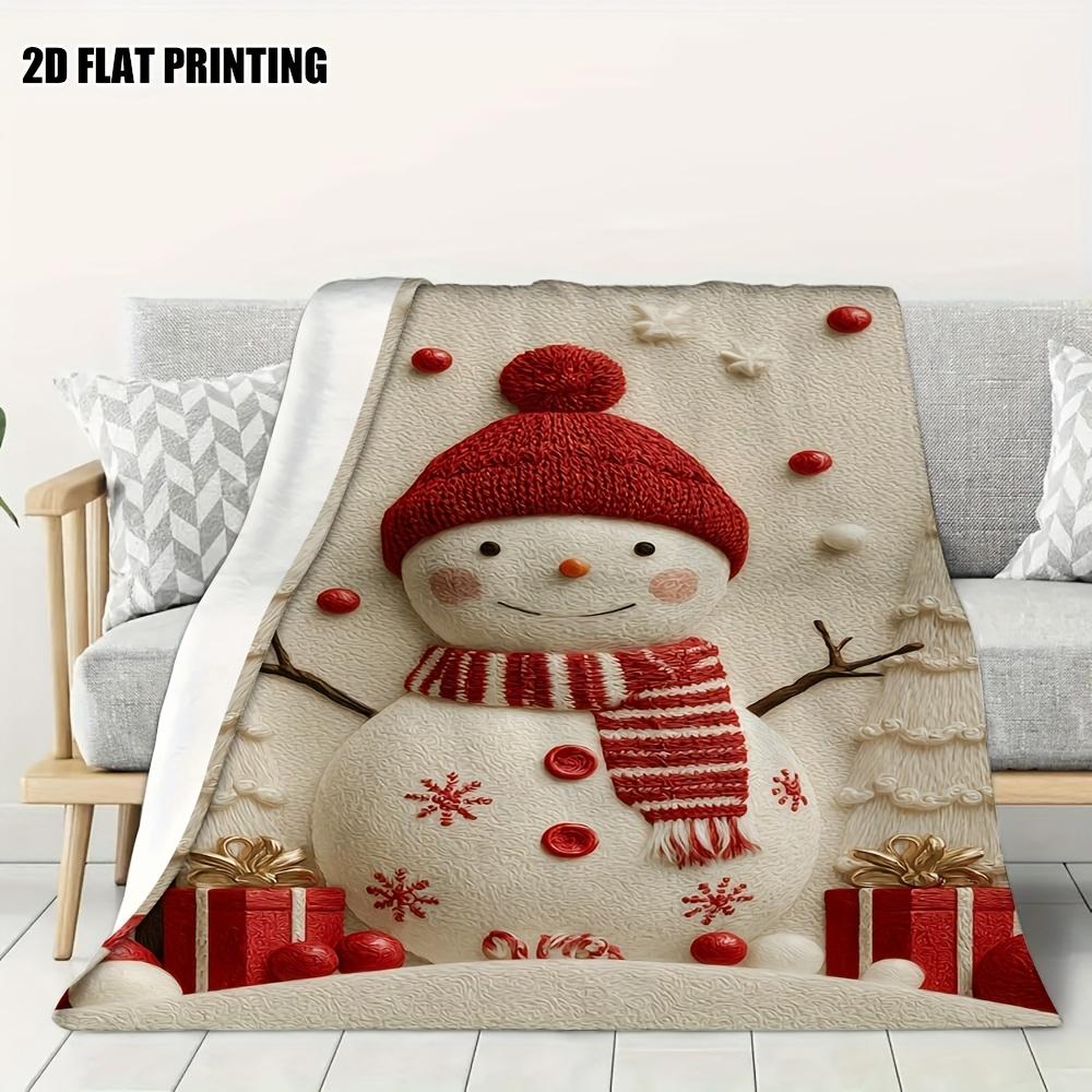 Christmas Snowman Flannel Throw Blanket Knit Hat Scarf Gift Box Winter Holiday Sofa Blanket