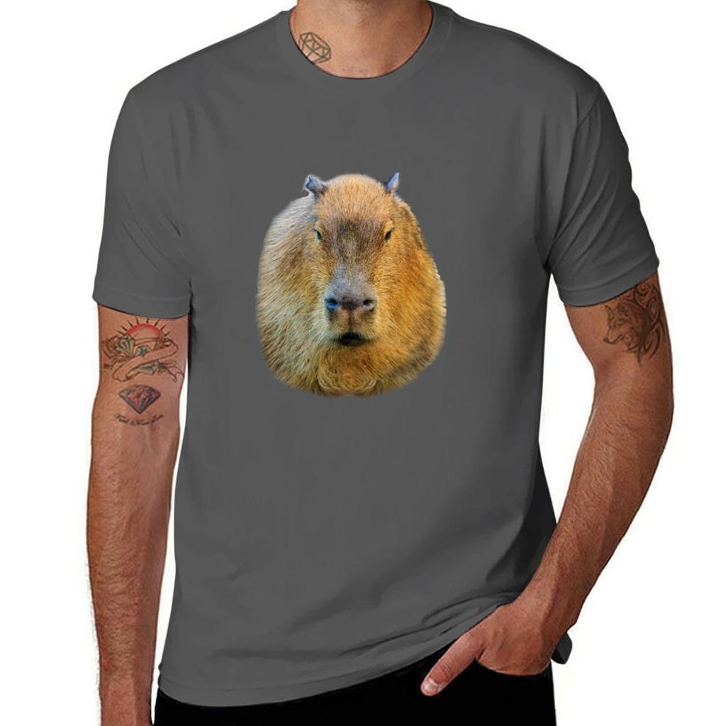Capybara Head T-Shirt Basic Solid Color Casual Tee Shirt