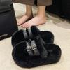 Зимние женские тапочки Дизайнерские тапочки с меховой отделкой и пряжкой на ремне Модные уличные повседневные шлепанцы на платформе, увеличивающие рост на 7 см