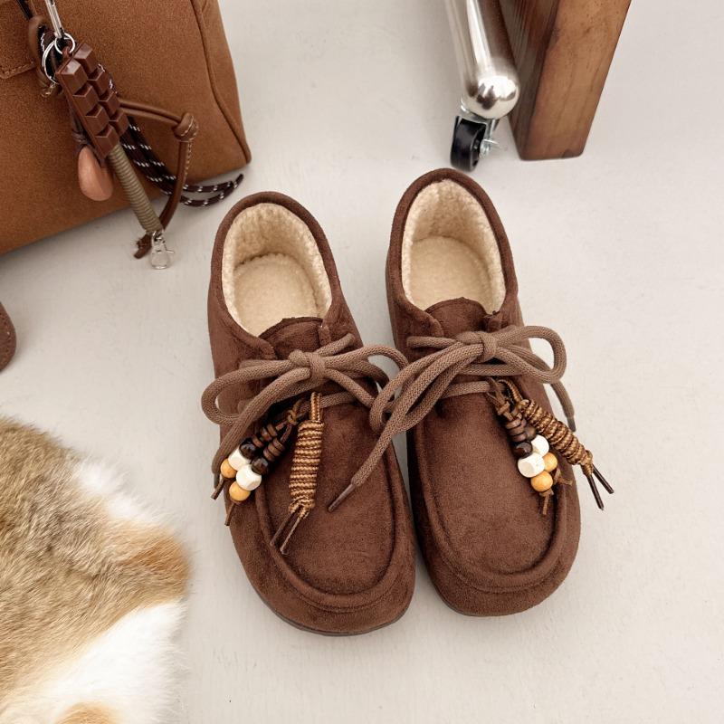 New Winter Fleece Thickened Fluffy Shoes Women's Fleece Thickened Warm Retro Cotton Shoes Lightweight Doudou Shoes