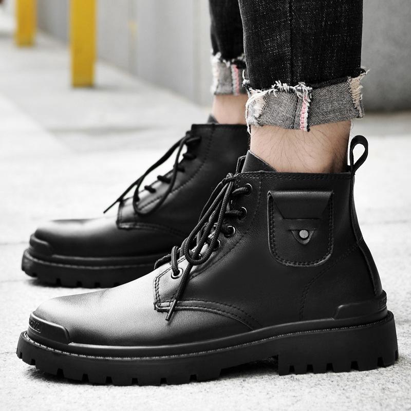 Осенне-зимние новые высокие черные модные повседневные кожаные ботинки в британском стиле, мужские непромокаемые рабочие ботильоны