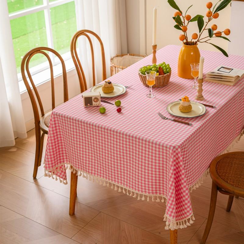 Japanese Style Grid Cotton Tablecloth Washable Rectangle Dining Coffee Table