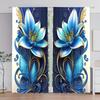 2 шт. - Синие элегантные шторы с цветочным принтом и 3D-золотыми вихревыми линиями, украшение для окна, украшение для дома, украшение для комнаты