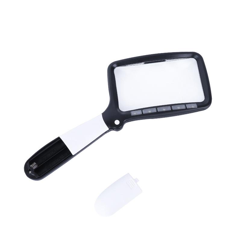 2x ручная складная лупа с 5 светодиодами Hd акриловая квадратная лупа для чтения бумаги пожилых людей для просмотра и просмотра