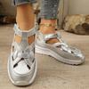 2025 Summer Women's Platform Closed-Toe Wedge Sandals, Breathable, Hollow Design, Plus Size 43, Thick Sole, Velcro Closure