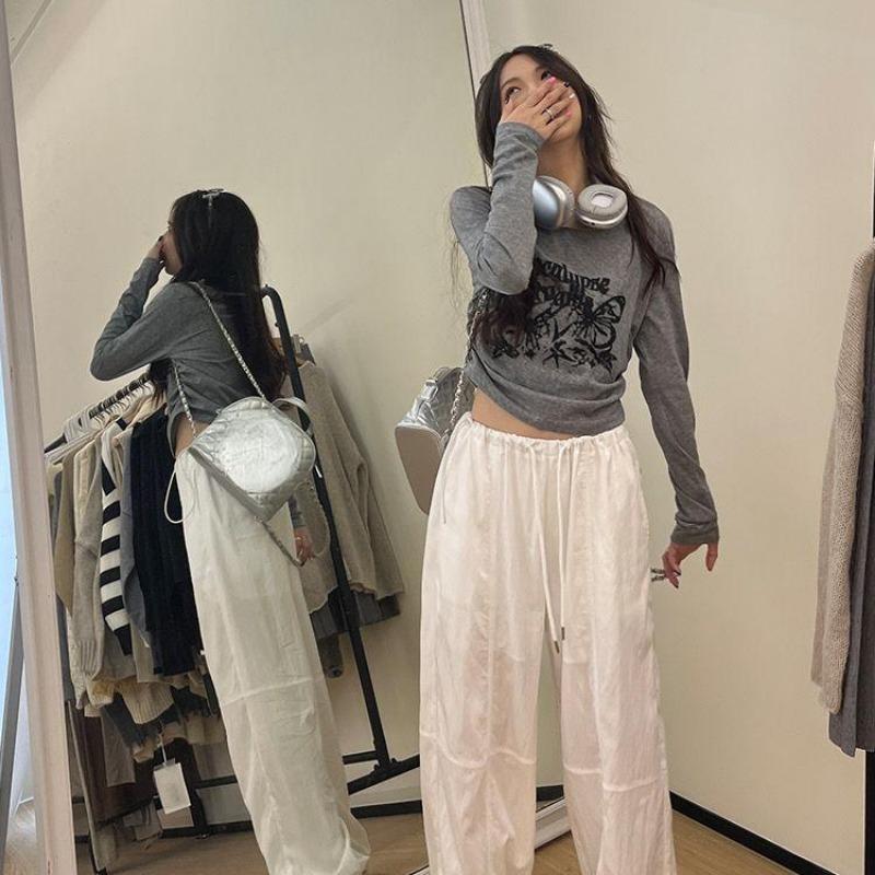 2KWEIRD Сексуальные плиссированные гранж футболки женские облегающие Y2k эстетика принт с буквами длинный рукав укороченный топ женская мода все сочетается футболка