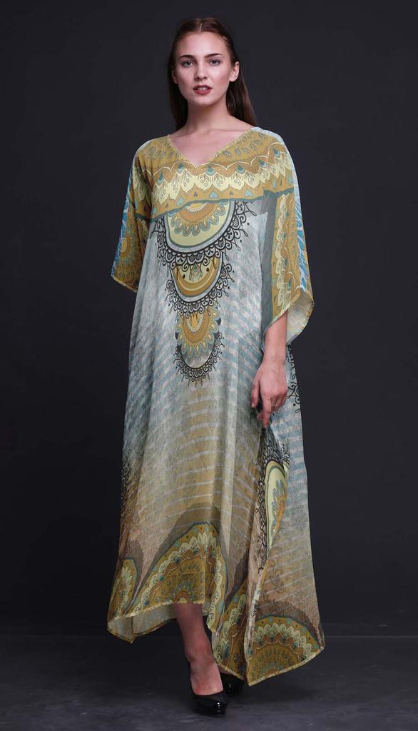 Phagun Floral Mandala Beach Kaftan Bikini Cover up Womena s Maxi Dress Long