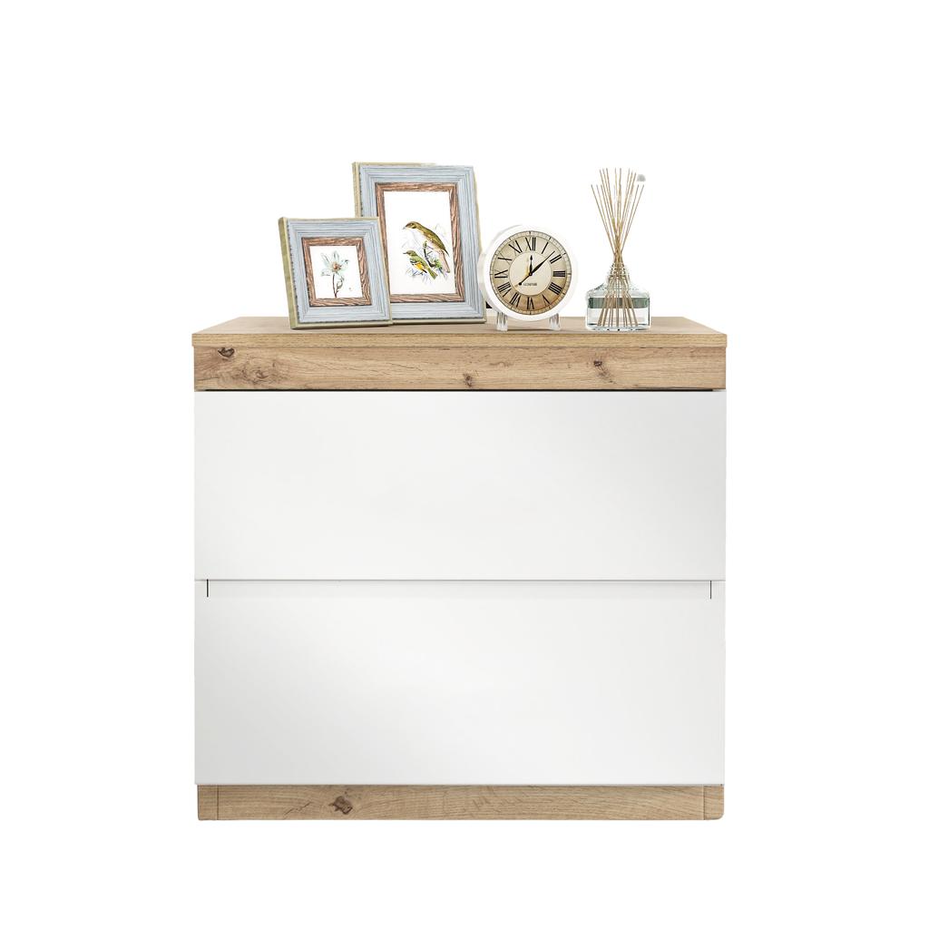 Nightstand, Bedside Cabinet with Two Drawers, Bedside Table, Storage Function, for Bedroom, E1 Chipboard, White+Oak [OLD SKU:WF302107AAA]