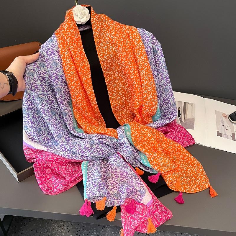 Тонкий хлопково-льняной шарф для женщин на весну и лето, этнический стиль, шарф с кисточками, дорожная шаль, пляжное полотенце, дышащий, мягкий