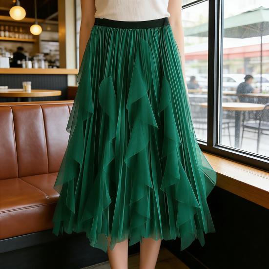 Тюлевая юбка для женщин Эластичная Высокая талия А-силуэт Длинная Юбка-пачка Фея Легкая Многослойная Ярусная Макси-юбка