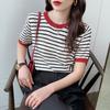 2026 Stripe Tops Women Knitted Round Collar Summer Print Short Sleeve Casual Simple Wild T-Shirt