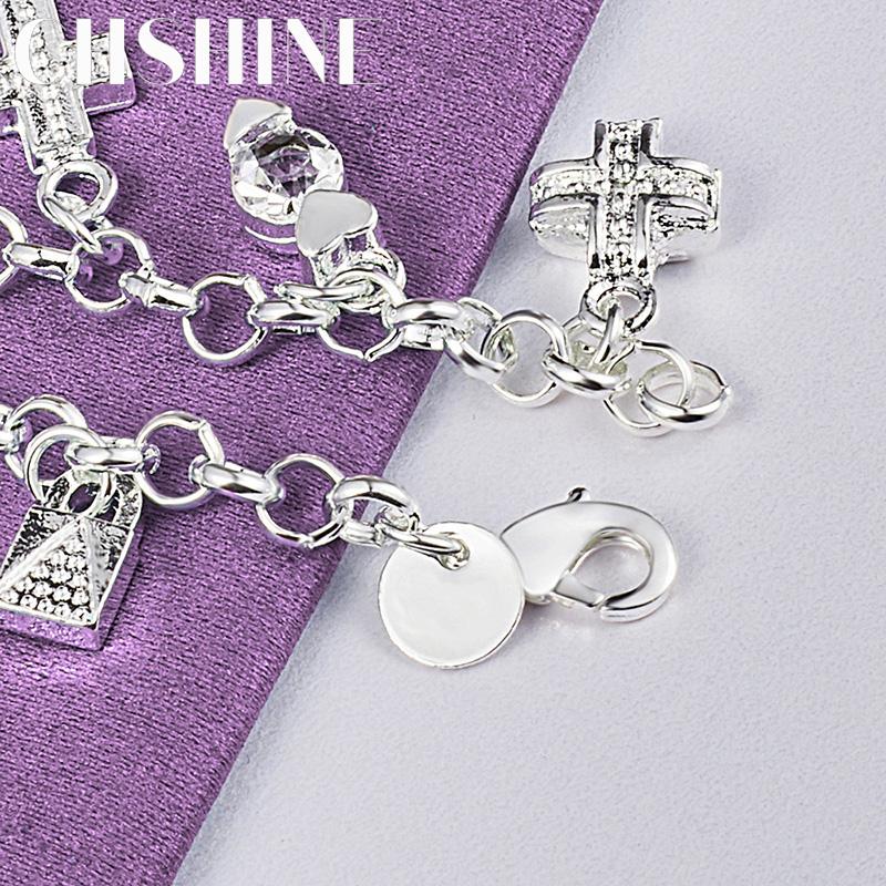 CHSHINE Кольцо из стерлингового серебра 925 пробы/звезда/крест/сердце/ключ/замок/круглый браслет-подвеска модный очаровательный свадебный браслет для женщин ювелирные изделия