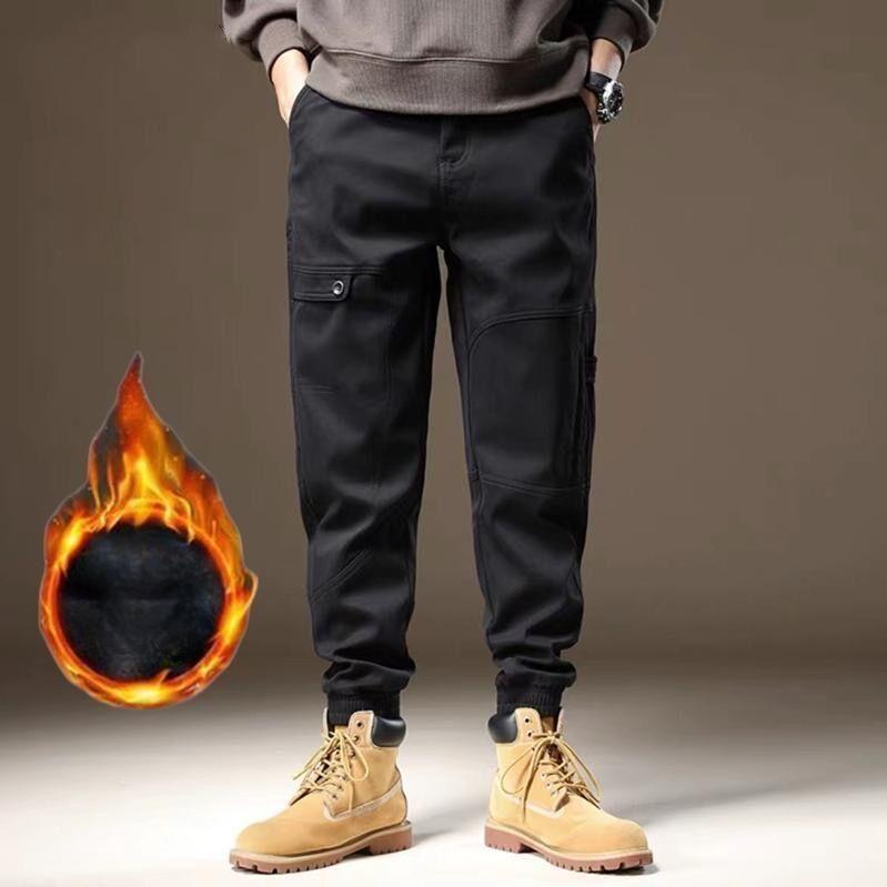 2024 новые мужские осенние и зимние плюшевые и толстые свободные теплые повседневные брюки большого размера, брюки-карго