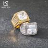 Кольцо из титановой стали с бриллиантами, властное широкое мужское кольцо из титановой стали с золотым покрытием и цирконами.