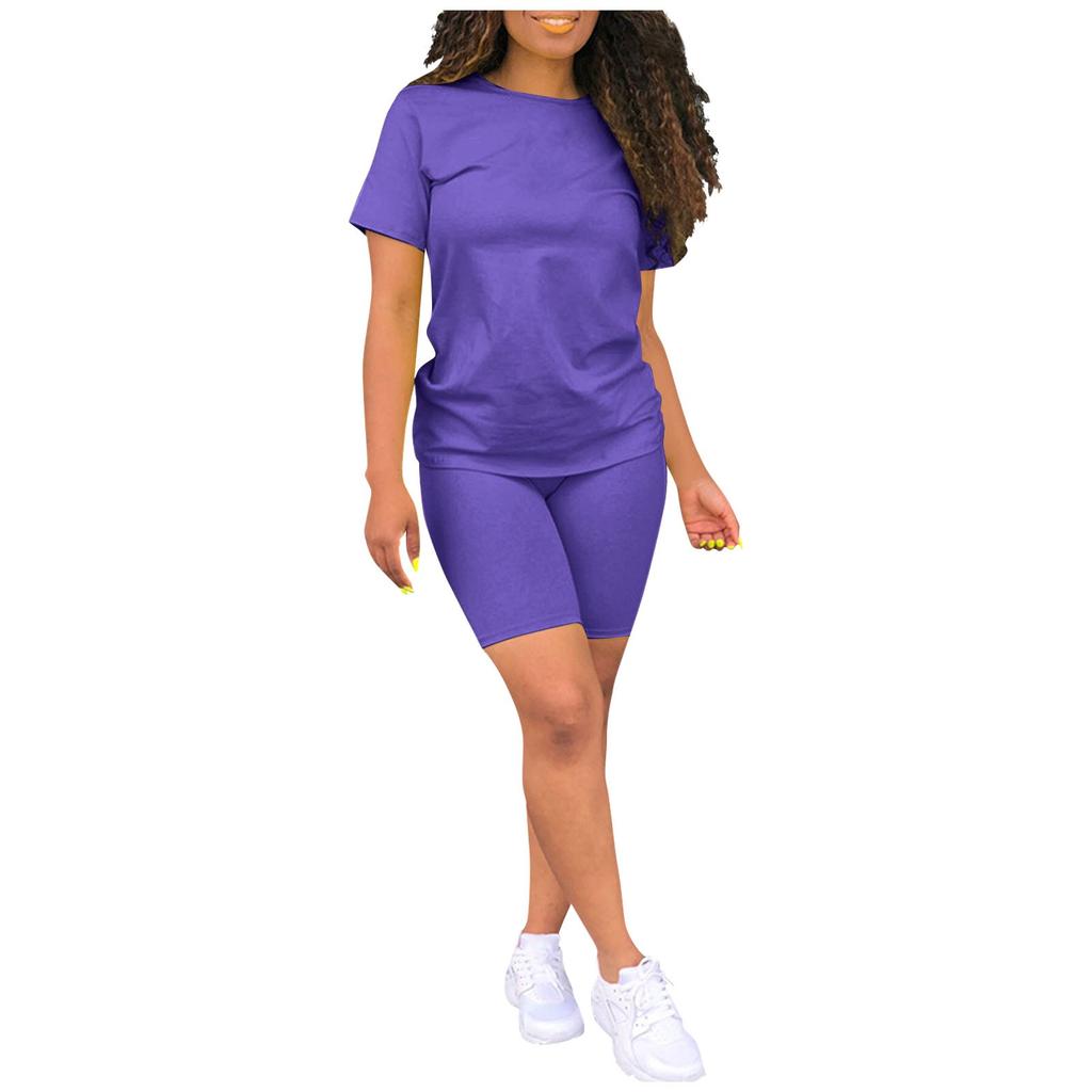 Женский повседневный спортивный однотонный костюм из 2 предметов, комплект из топа и брюк с короткими рукавами